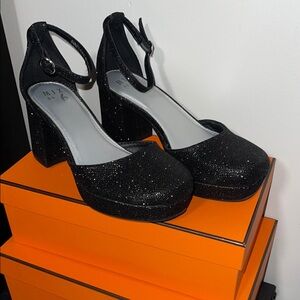 Mix no 6 Black Glitter Women's Platform Heels